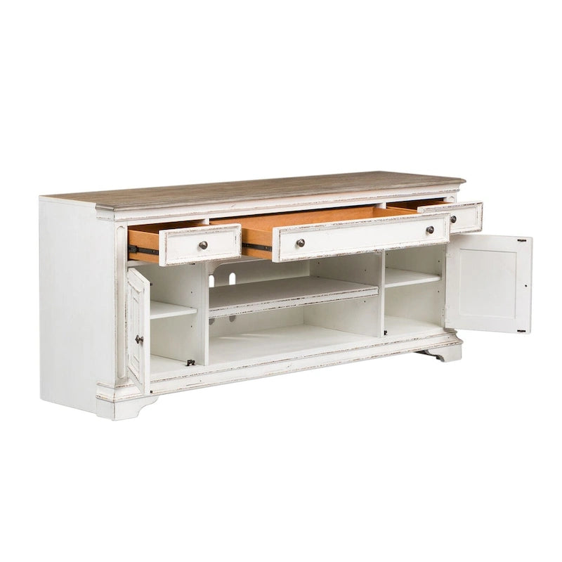 Magnolia Manor Antique White & Weathered Bark Entertainment TV Stand - 73 Wide