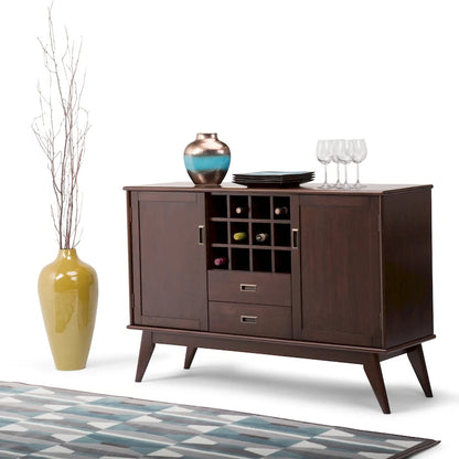 WYNDENHALL Tierney SOLID HARDWOOD 54 inch Wide Mid Century Modern Sideboard Buffet and Winerack - 54 W x 17 D x 36 H