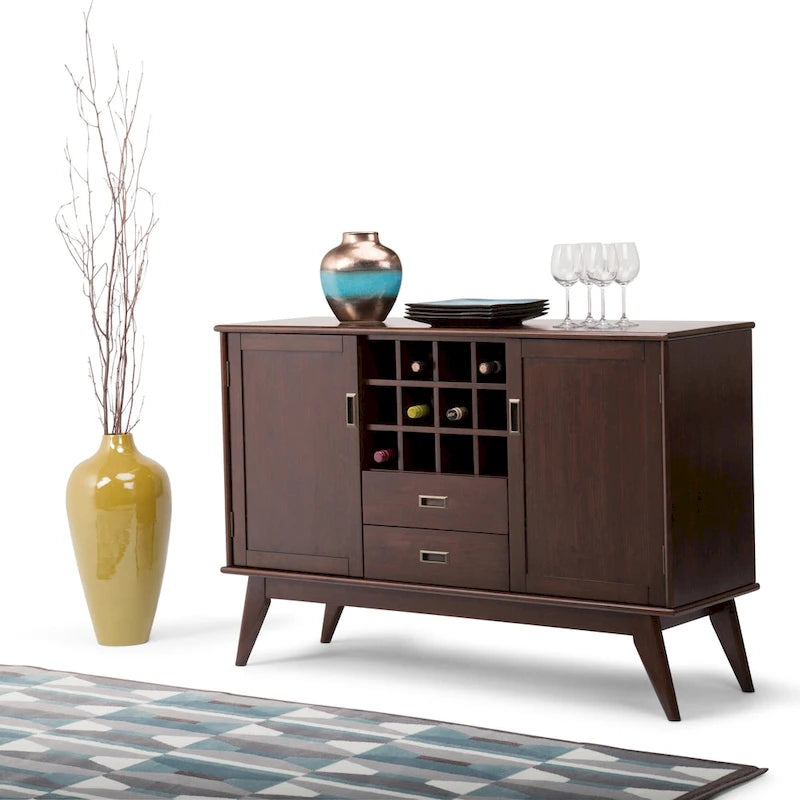 WYNDENHALL Tierney SOLID HARDWOOD 54 inch Wide Mid Century Modern Sideboard Buffet and Winerack - 54 W x 17 D x 36 H