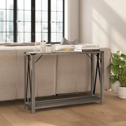 2-Tier Console Table with Metal Side Braces and Corner Caps