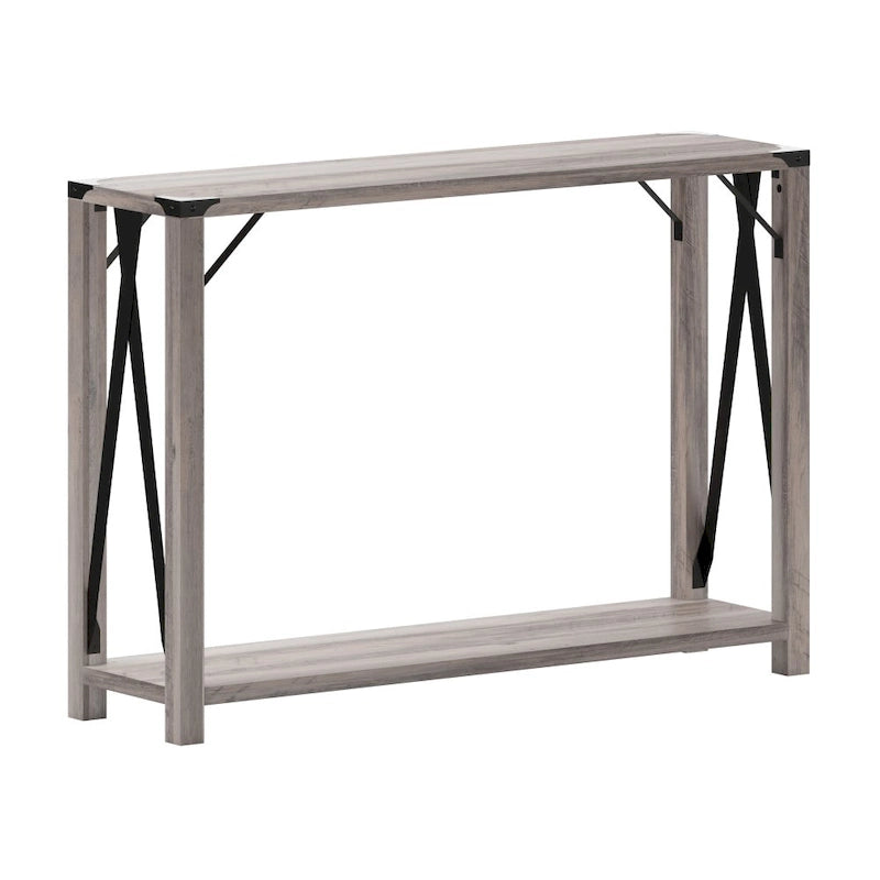 2-Tier Console Table with Metal Side Braces and Corner Caps