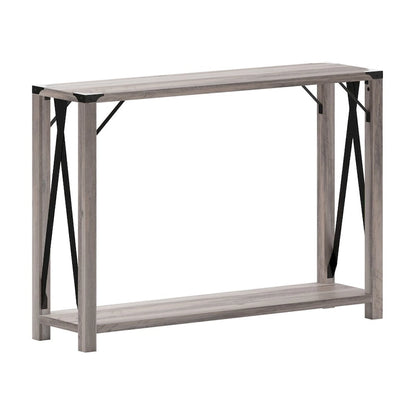 2-Tier Console Table with Metal Side Braces and Corner Caps