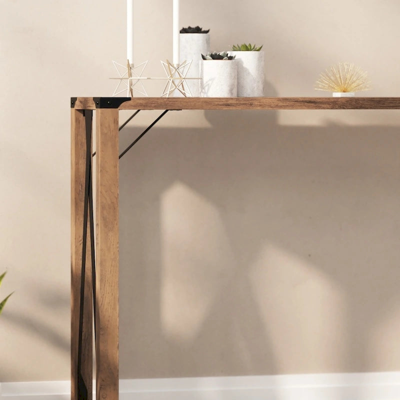2-Tier Console Table with Metal Side Braces and Corner Caps