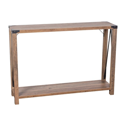 2-Tier Console Table with Metal Side Braces and Corner Caps