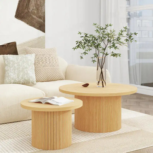 Round Wood Coffee Table Circle Pedestal Table