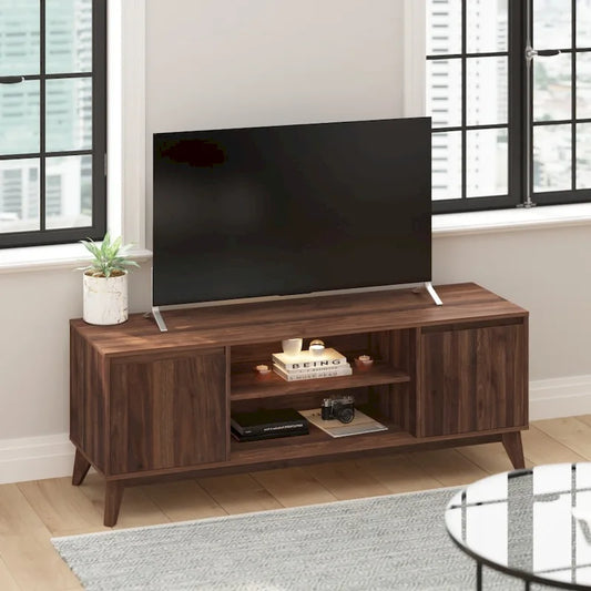 TV Stand with Adjustable Middle Shelf - Dual Soft Close Storage Doors