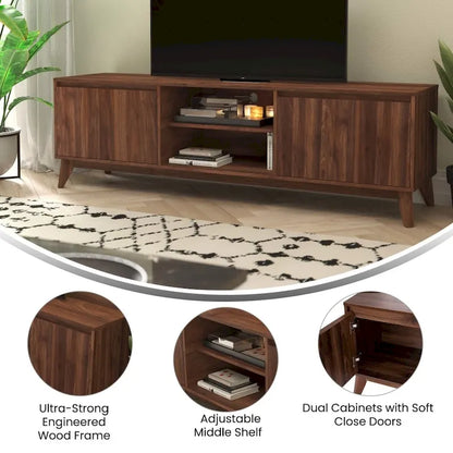 TV Stand with Adjustable Middle Shelf - Dual Soft Close Storage Doors