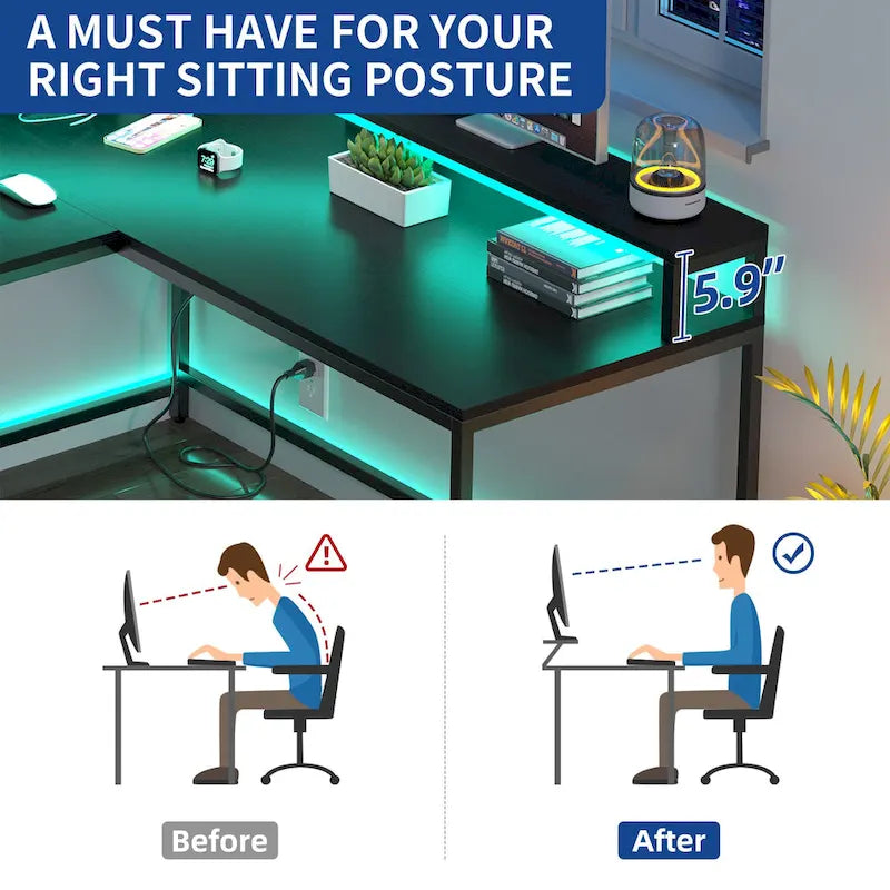 Moasis 66-inch L Shaped Gaming Desk with Shelves and Monitor Stand Home Office Desk