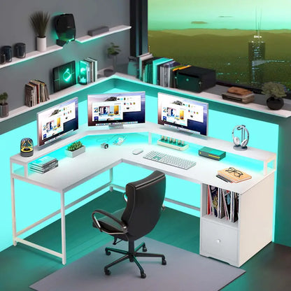 Moasis 66-inch L Shaped Gaming Desk with Shelves and Monitor Stand Home Office Desk
