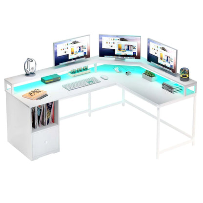 Moasis 66-inch L Shaped Gaming Desk with Shelves and Monitor Stand Home Office Desk