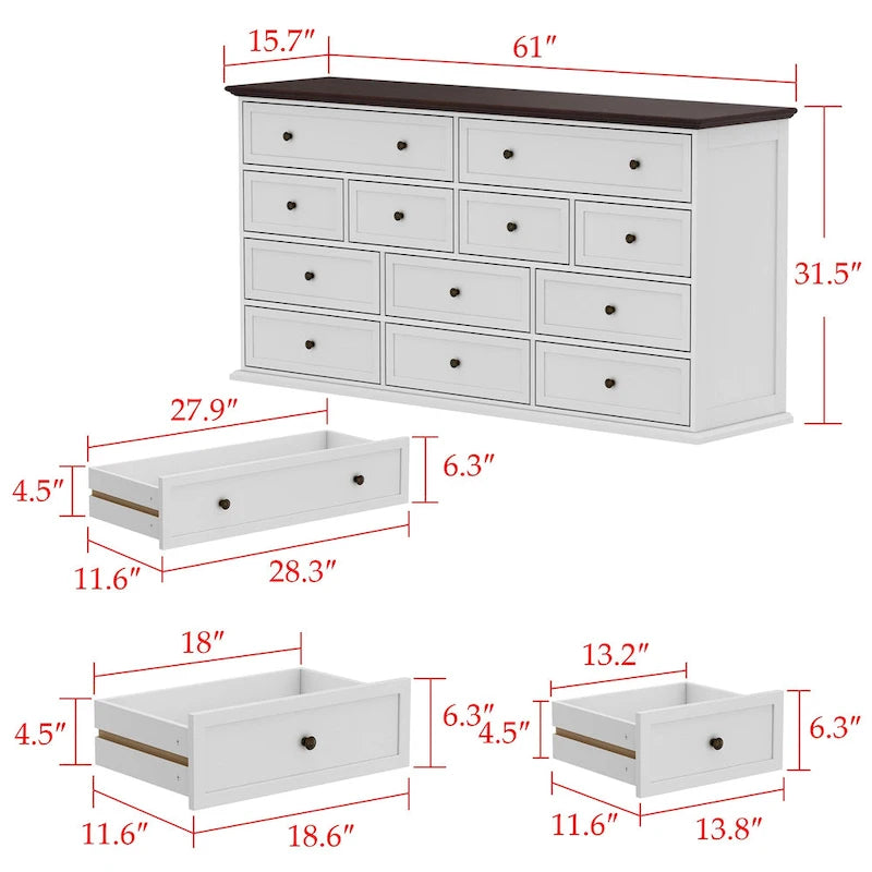 61W Legant 12-Drawer Dresser for Modern Home Decor Accent Cabinet