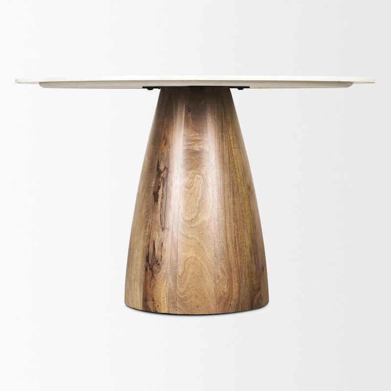 Allyson 48 Round Medium Brown w/ White Marble Pedestal Dining Table - 48.0L x 48.0W x 30.0H