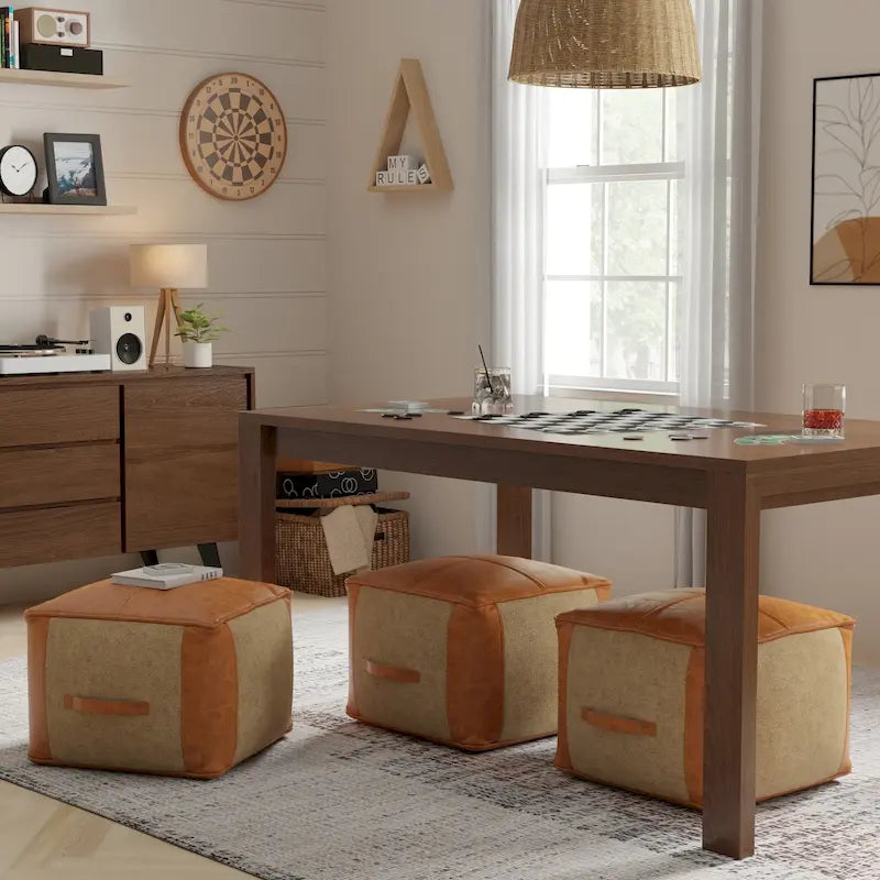 WYNDENHALL Castlebridge Boho Square Pouf in Tan Genuine Leather