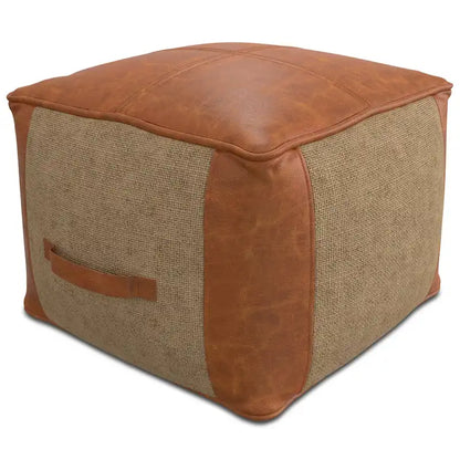 WYNDENHALL Castlebridge Boho Square Pouf in Tan Genuine Leather