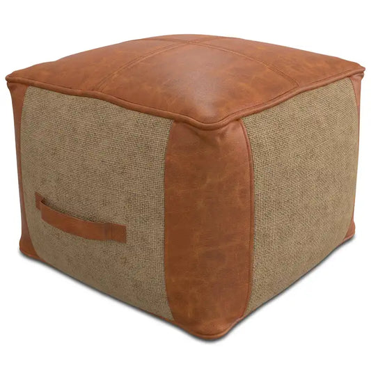 WYNDENHALL Castlebridge Boho Square Pouf in Tan Genuine Leather