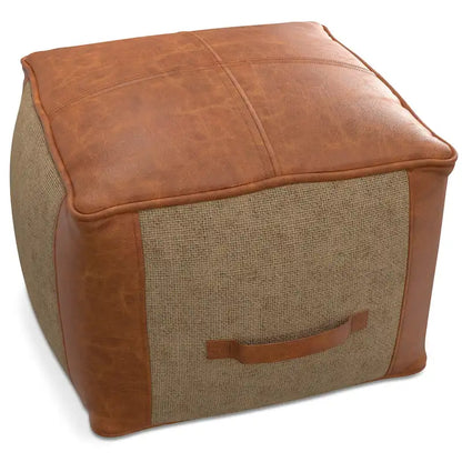 WYNDENHALL Castlebridge Boho Square Pouf in Tan Genuine Leather
