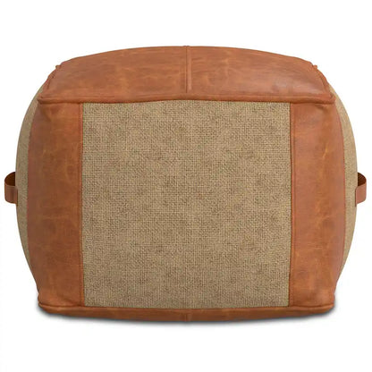 WYNDENHALL Castlebridge Boho Square Pouf in Tan Genuine Leather