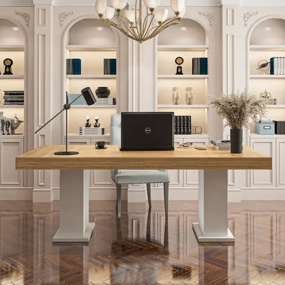 Practical Large Wooden Desk Copmputer Desk Dining Table w/White Base