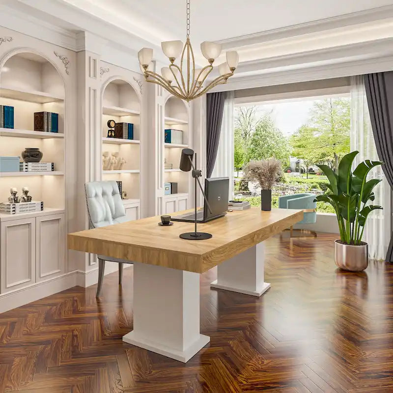 Practical Large Wooden Desk Copmputer Desk Dining Table w/White Base