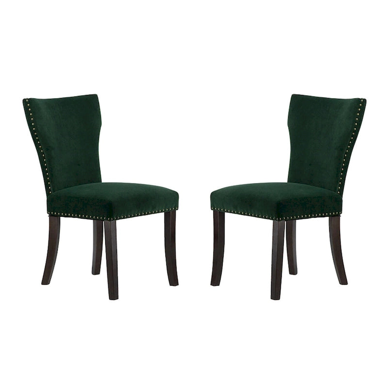Velvet Armless Nail Head Wooden Dining Chairs 37 Green and Brown 2Ct