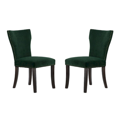 Velvet Armless Nail Head Wooden Dining Chairs 37 Green and Brown 2Ct