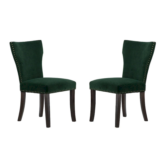 Velvet Armless Nail Head Wooden Dining Chairs 37 Green and Brown 2Ct