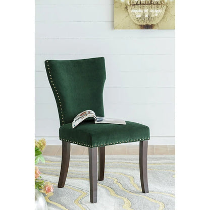Velvet Armless Nail Head Wooden Dining Chairs 37 Green and Brown 2Ct