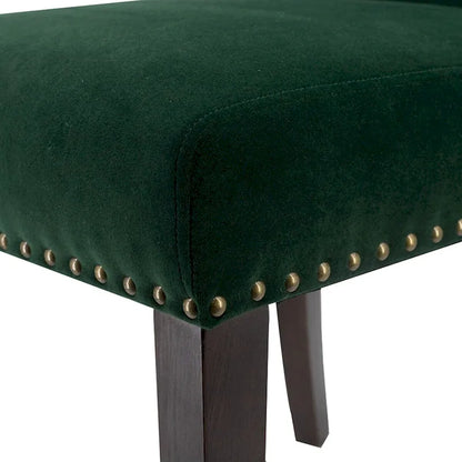 Velvet Armless Nail Head Wooden Dining Chairs 37 Green and Brown 2Ct