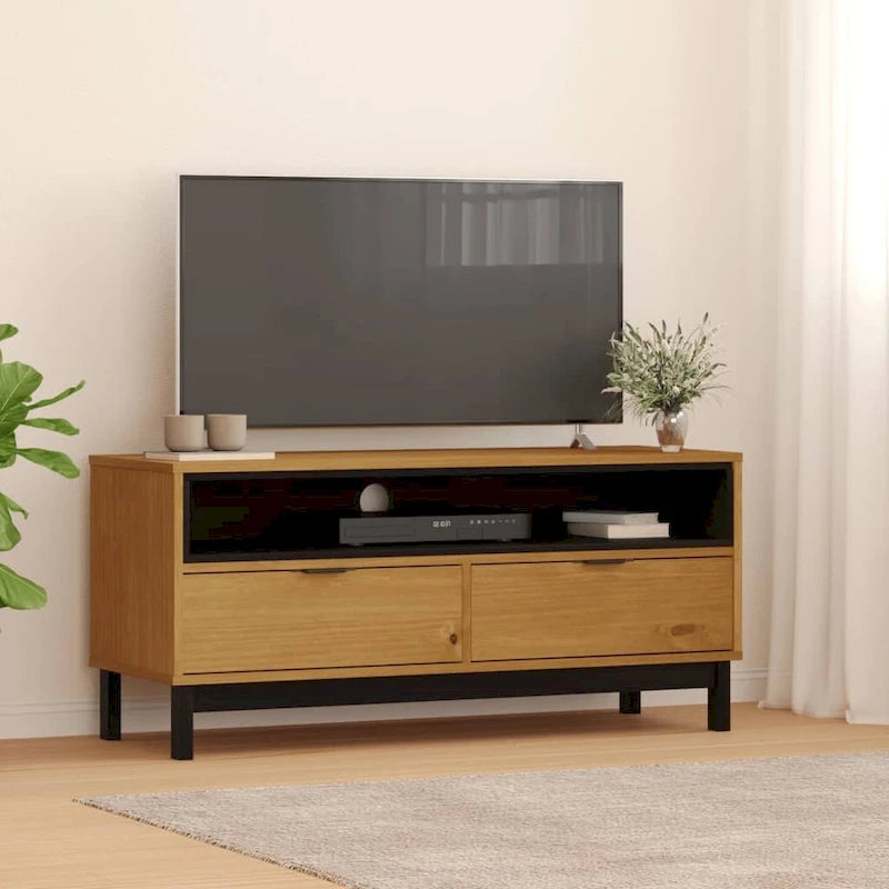 vidaXL TV Stand FLAM 43.3x15.7x19.7 Solid Wood Pine - 43.3 x 15.7 x 19.7