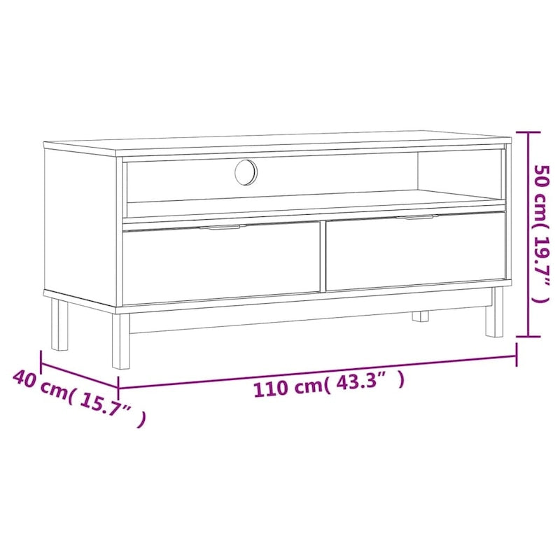 vidaXL TV Stand FLAM 43.3x15.7x19.7 Solid Wood Pine - 43.3 x 15.7 x 19.7