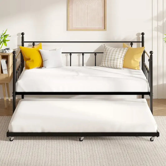 VECELO Classic Open Frame Metal Daybed with Trundle,Twin Size