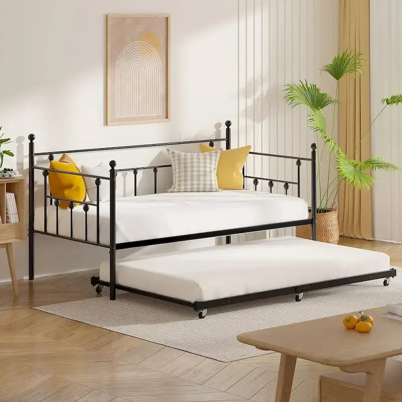 VECELO Classic Open Frame Metal Daybed with Trundle,Twin Size