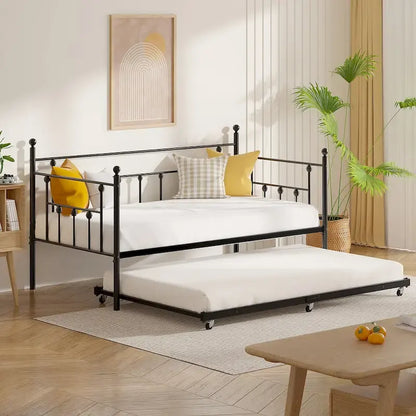 VECELO Classic Open Frame Metal Daybed with Trundle,Twin Size