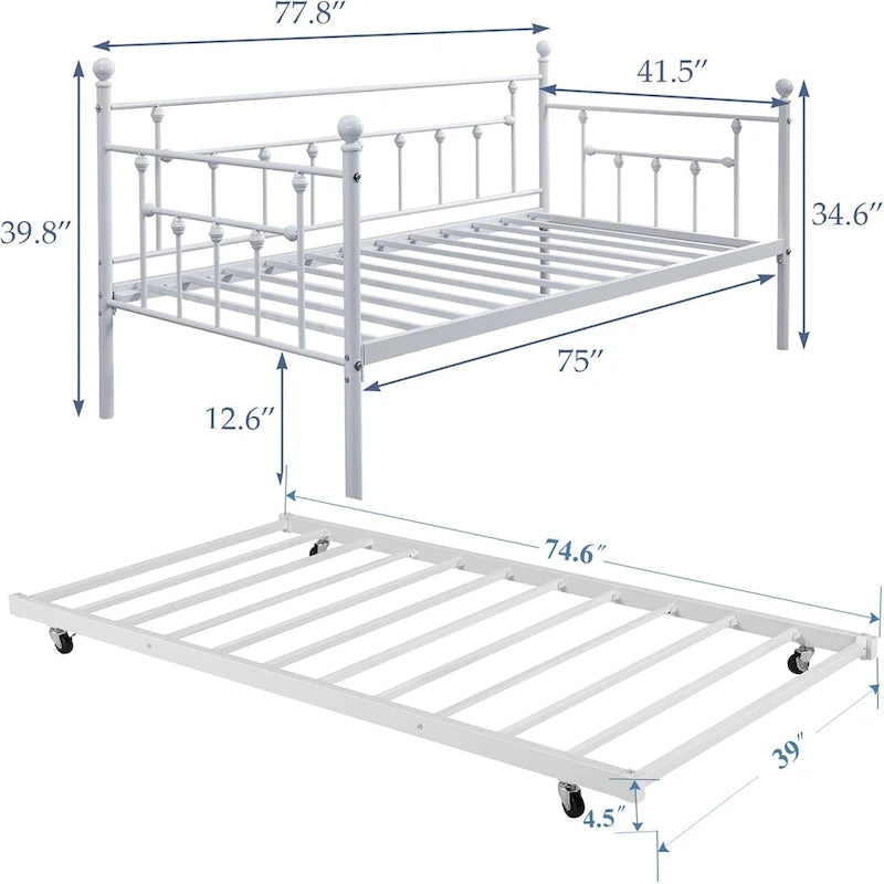 VECELO Classic Open Frame Metal Daybed with Trundle,Twin Size