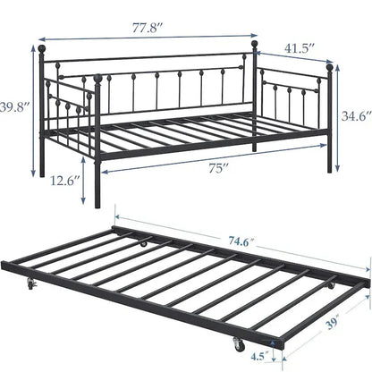 VECELO Classic Open Frame Metal Daybed with Trundle,Twin Size