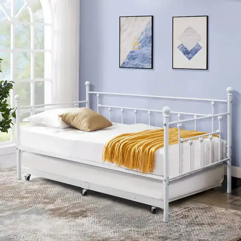 VECELO Classic Open Frame Metal Daybed with Trundle,Twin Size