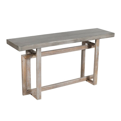 59 Inch Artisan Crafted Farmhouse Console Table with Geometric Interlocked Base, Rustic Light Brown