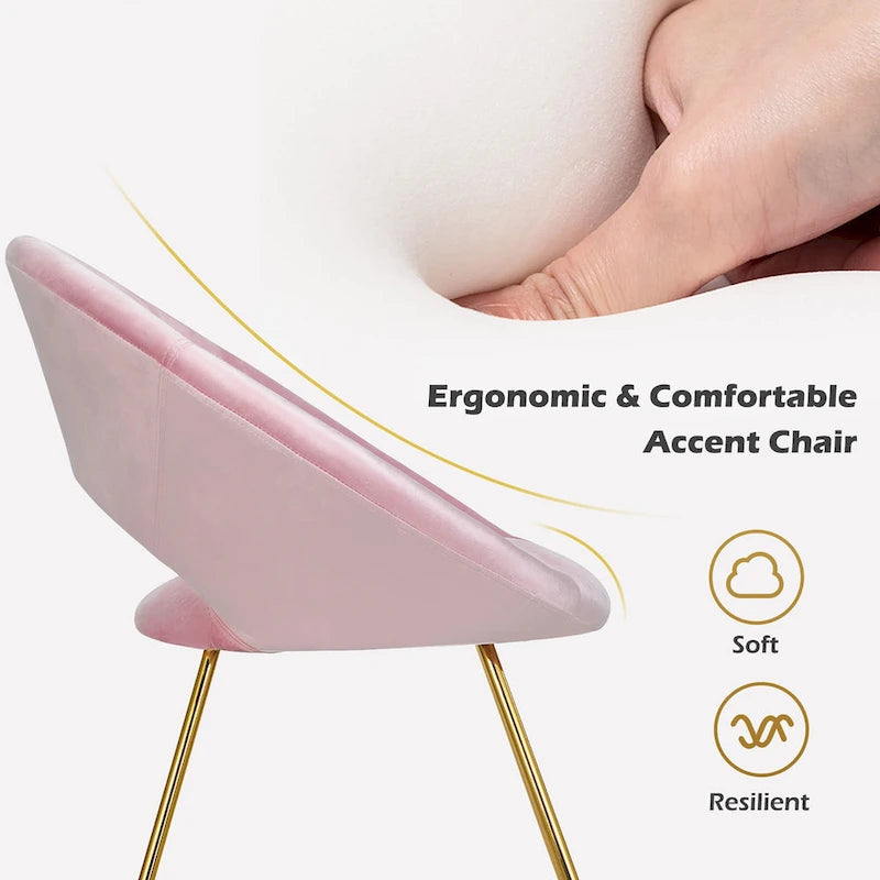 Costway Modern Velvet Accent Chair Upholstered Vanity Chair w/Golden - See Details