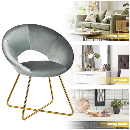 Costway Modern Velvet Accent Chair Upholstered Vanity Chair w/Golden - See Details