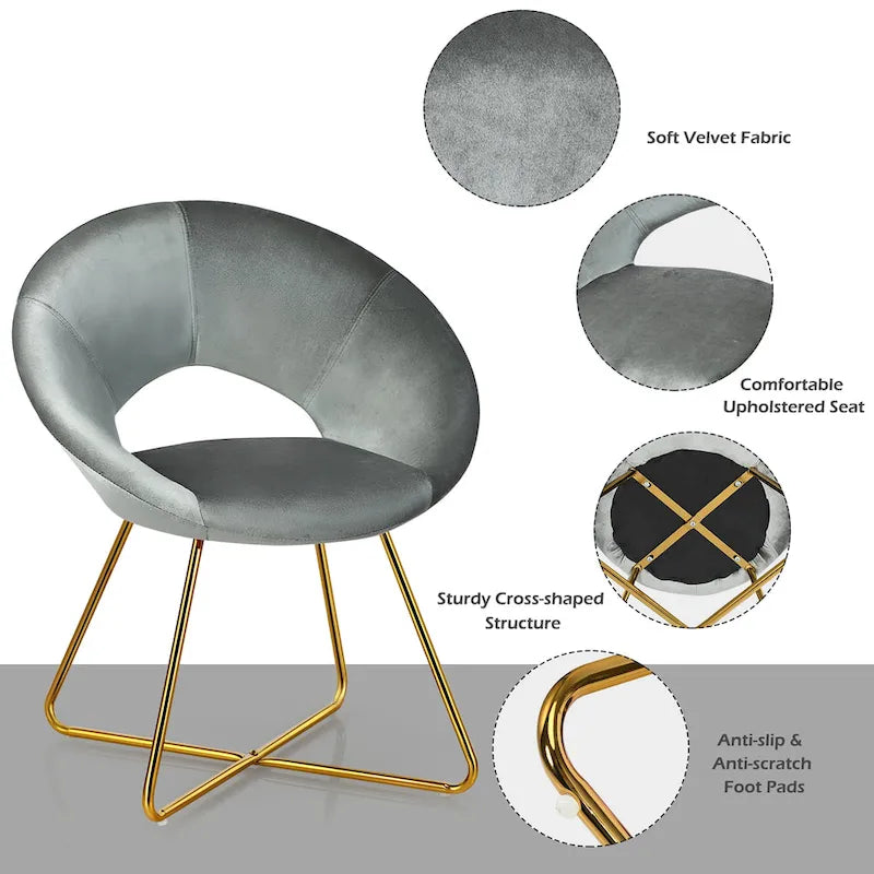 Costway Modern Velvet Accent Chair Upholstered Vanity Chair w/Golden - See Details