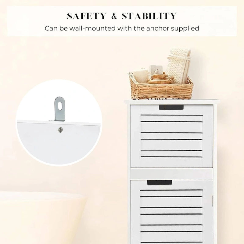 Miami White Bathroom Linen Storage Cabinet Vented Door and Drawer - 14.7L x 11.13W x 32.12H