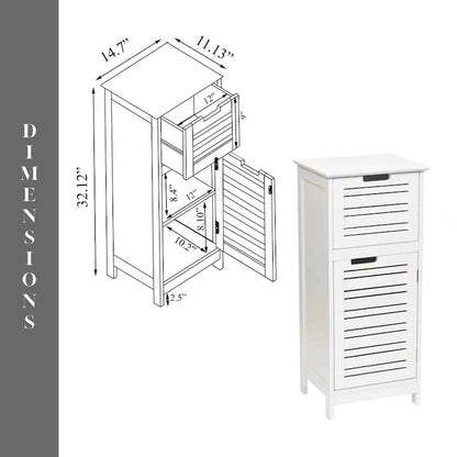 Miami White Bathroom Linen Storage Cabinet Vented Door and Drawer - 14.7L x 11.13W x 32.12H