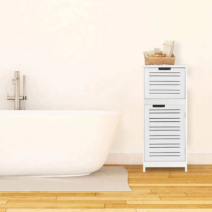 Miami White Bathroom Linen Storage Cabinet Vented Door and Drawer - 14.7L x 11.13W x 32.12H