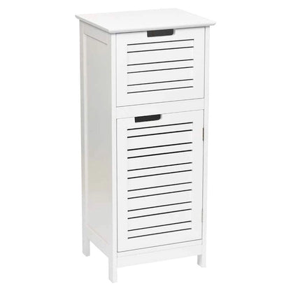 Miami White Bathroom Linen Storage Cabinet Vented Door and Drawer - 14.7L x 11.13W x 32.12H