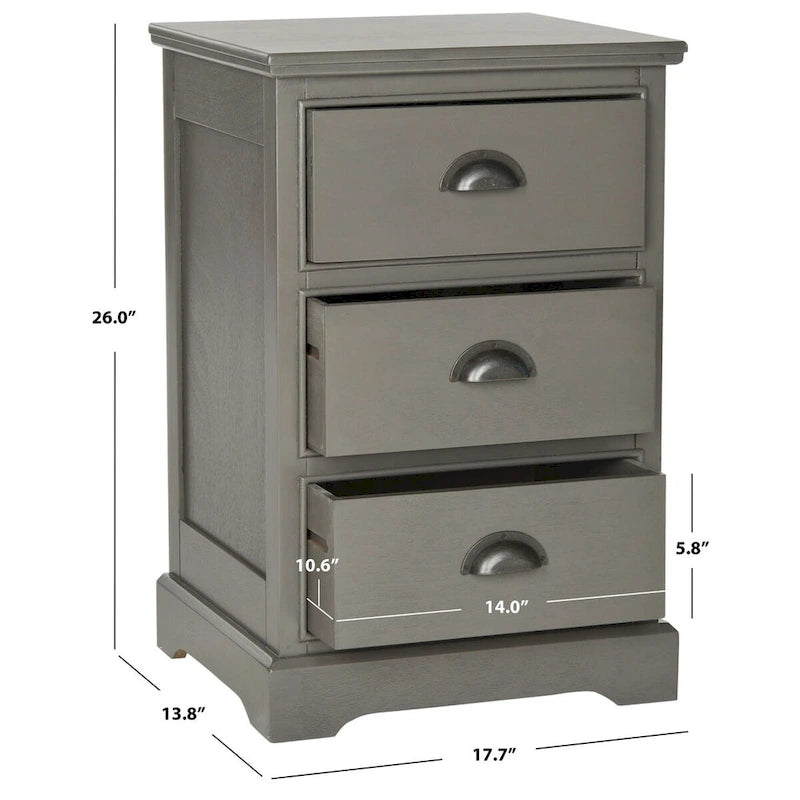 SAFAVIEH Claudine Grey 3-Drawer Storage Side Table - 17.7 x 13.8 x 26.8 - 18Wx14Dx26H