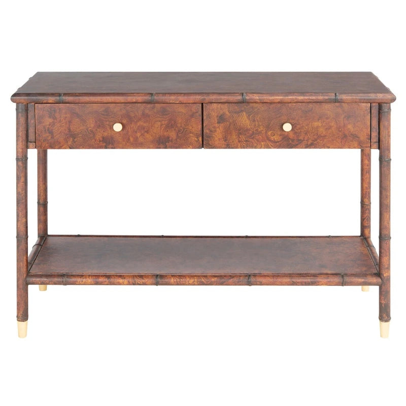 SAFAVIEH Franc Dark Brown/ Gold 2-Drawer 1-Shelf Console Table - 42 W x 15.8 L x 29 H - 42Wx16Dx29H