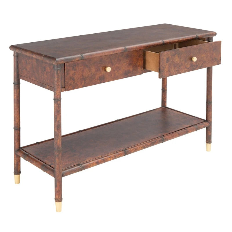 SAFAVIEH Franc Dark Brown/ Gold 2-Drawer 1-Shelf Console Table - 42 W x 15.8 L x 29 H - 42Wx16Dx29H