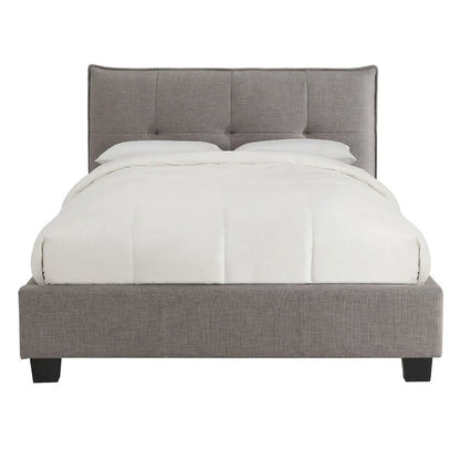 Amy Low Profile King Bed, Tufted Linen, Wide Storage, Gray