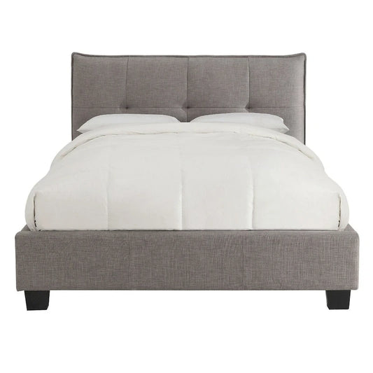 Amy Low Profile King Bed, Tufted Linen, Wide Storage, Gray
