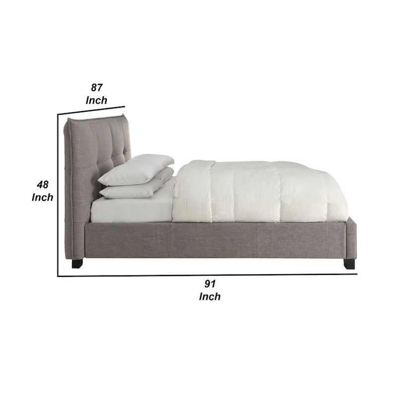Amy Low Profile King Bed, Tufted Linen, Wide Storage, Gray